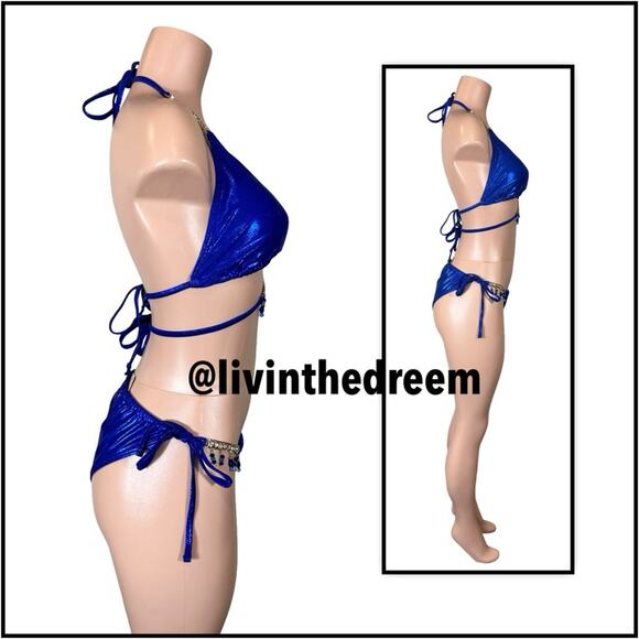 MODA MINX MAGIC IN MAKO WRAP TRIANGLE XL & RUCHED TIE SIDE BIKINI BOTTOMS L $79 - Picture 9 of 14